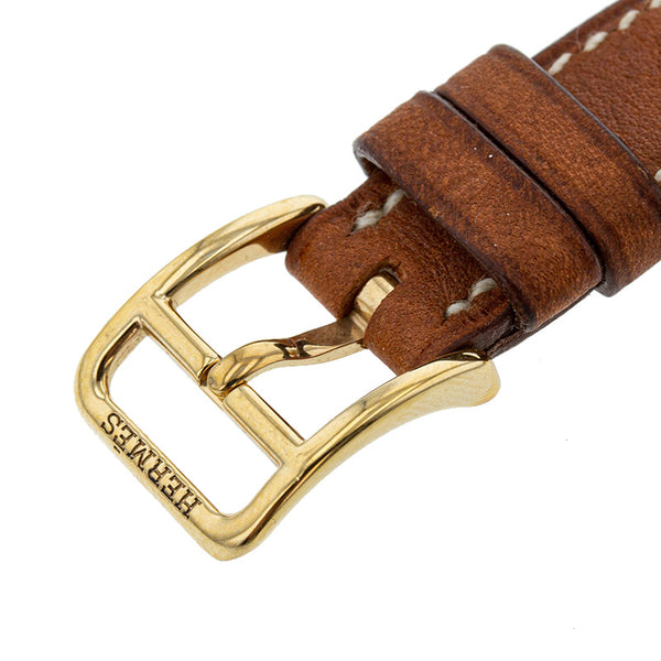 エルメス ケリーウォッチ ドゥブルトゥール  ゴールド ブラウン メッキ レザー 腕時計 レディース HERMES □I刻印 クオーツ ホワイト文字盤 【中古】