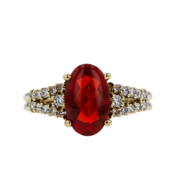 K18YG イエローゴールド ファイヤーオパール1.79ct ダイヤ0.33ct リング 指輪 レディース 15号 【中古】