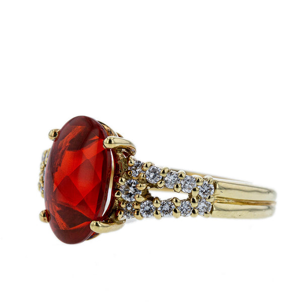 K18YG イエローゴールド ファイヤーオパール1.79ct ダイヤ0.33ct リング 指輪 レディース 15号 【中古】