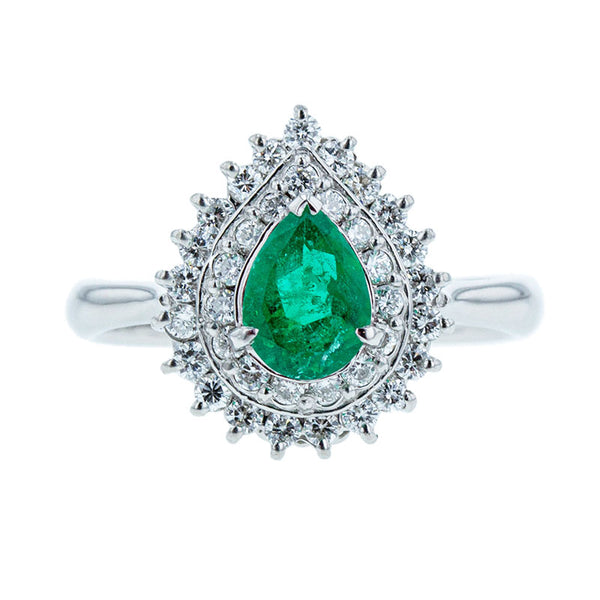 Pt900 プラチナ エメラルド0.509ct ダイヤ0.383ct リング 指輪 レディース 10.5号 【中古】
