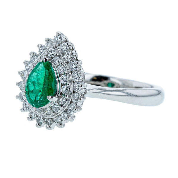 Pt900 プラチナ エメラルド0.509ct ダイヤ0.383ct リング 指輪 レディース 10.5号 【中古】