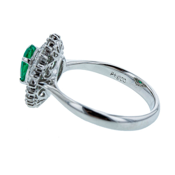 Pt900 プラチナ エメラルド0.509ct ダイヤ0.383ct リング 指輪 レディース 10.5号 【中古】
