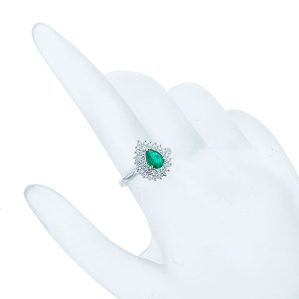 Pt900 プラチナ エメラルド0.509ct ダイヤ0.383ct リング 指輪 レディース 10.5号 【中古】