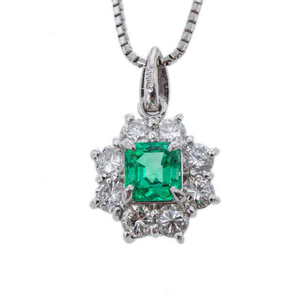 Pt900 プラチナ Pt850 プラチナ エメラルド0.70ct ダイヤ0.81ct ネックレス レディース 【中古】