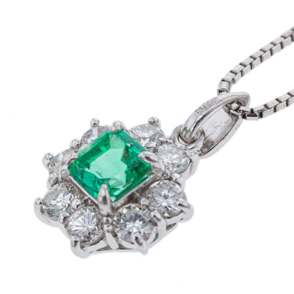 Pt900 プラチナ Pt850 プラチナ エメラルド0.70ct ダイヤ0.81ct ネックレス レディース 【中古】