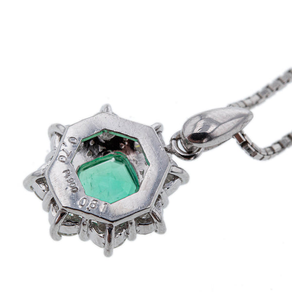 Pt900 プラチナ Pt850 プラチナ エメラルド0.70ct ダイヤ0.81ct ネックレス レディース 【中古】