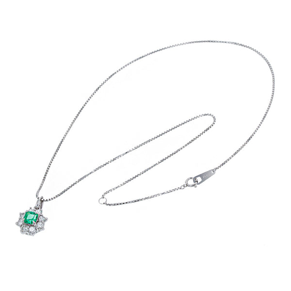 Pt900 プラチナ Pt850 プラチナ エメラルド0.70ct ダイヤ0.81ct ネックレス レディース 【中古】