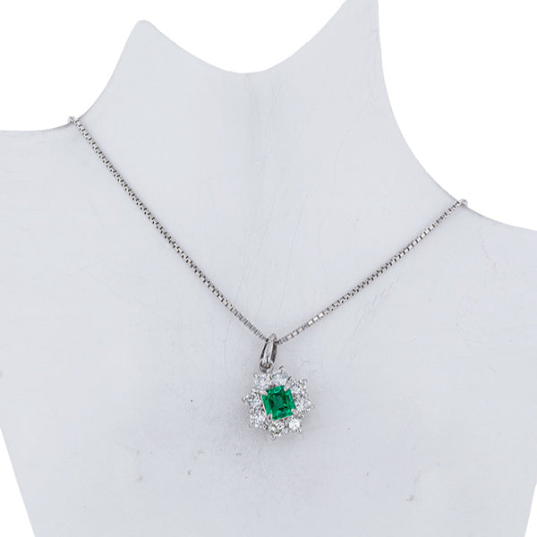 Pt900 プラチナ Pt850 プラチナ エメラルド0.70ct ダイヤ0.81ct ネックレス レディース 【中古】
