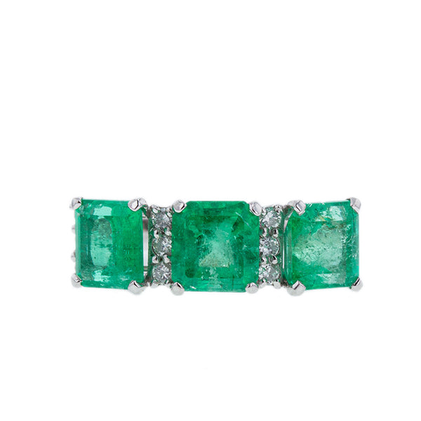 Pt900 プラチナ エメラルド3.00ct ダイヤ0.25ct リング 指輪 レディース 9号 【中古】