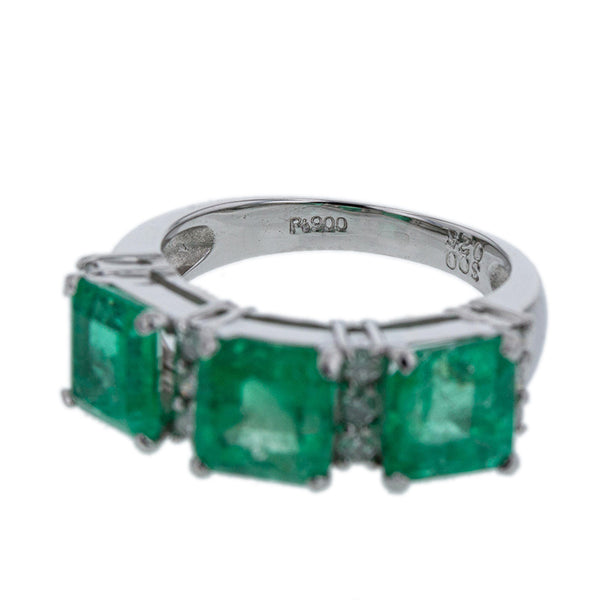 Pt900 プラチナ エメラルド3.00ct ダイヤ0.25ct リング 指輪 レディース 9号 【中古】