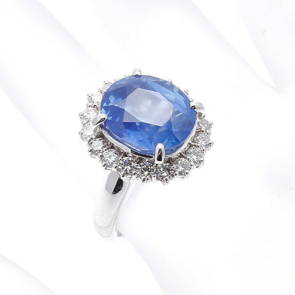 Pt900 プラチナ 非加熱 サファイア10.07ct ダイヤ1.05ct リング 指輪 レディース 13号 中古
