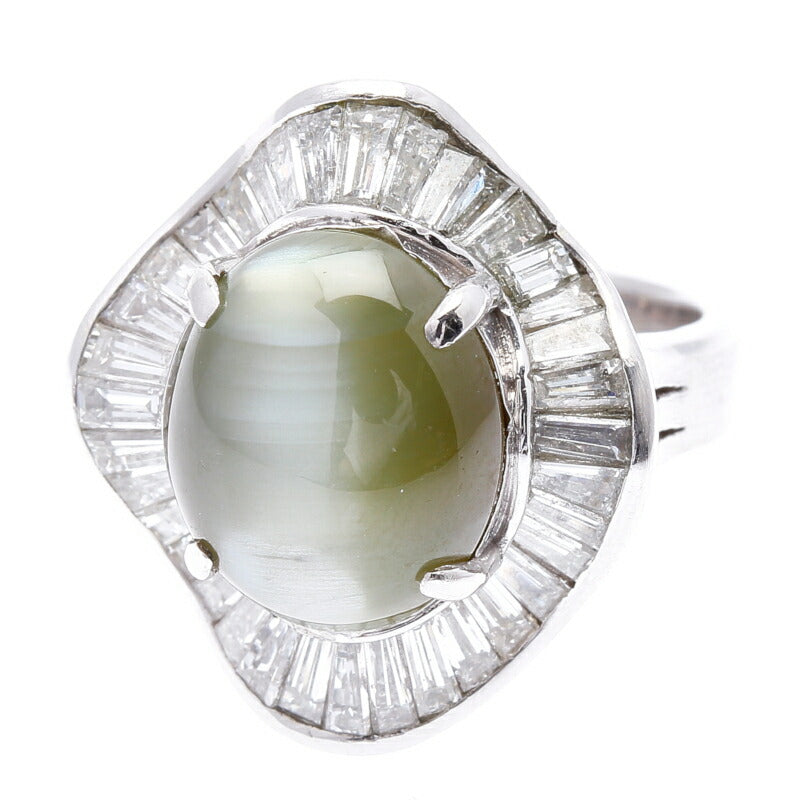 Pt900 プラチナ クリソベリルキャッツアイ12.85ct ダイヤ2.30ct リング 指輪 レディース 12号 中古