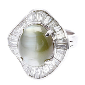 Pt900 プラチナ クリソベリルキャッツアイ12.85ct ダイヤ2.30ct リング 指輪 レディース 12号 中古