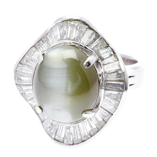 Pt900 プラチナ クリソベリルキャッツアイ12.85ct ダイヤ2.30ct リング 指輪 レディース 12号 中古