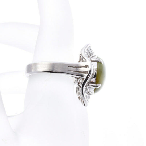 Pt900 プラチナ クリソベリルキャッツアイ12.85ct ダイヤ2.30ct リング 指輪 レディース 12号 中古