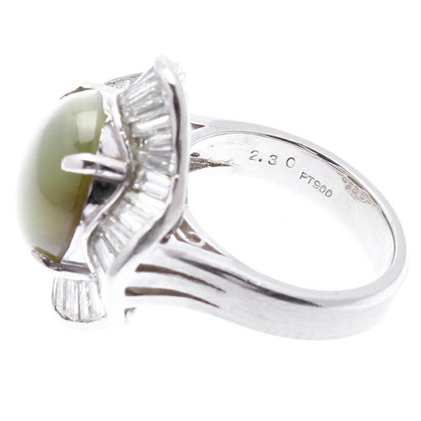 Pt900 プラチナ クリソベリルキャッツアイ12.85ct ダイヤ2.30ct リング 指輪 レディース 12号 中古