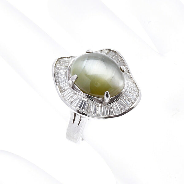 Pt900 プラチナ クリソベリルキャッツアイ12.85ct ダイヤ2.30ct リング 指輪 レディース 12号 中古