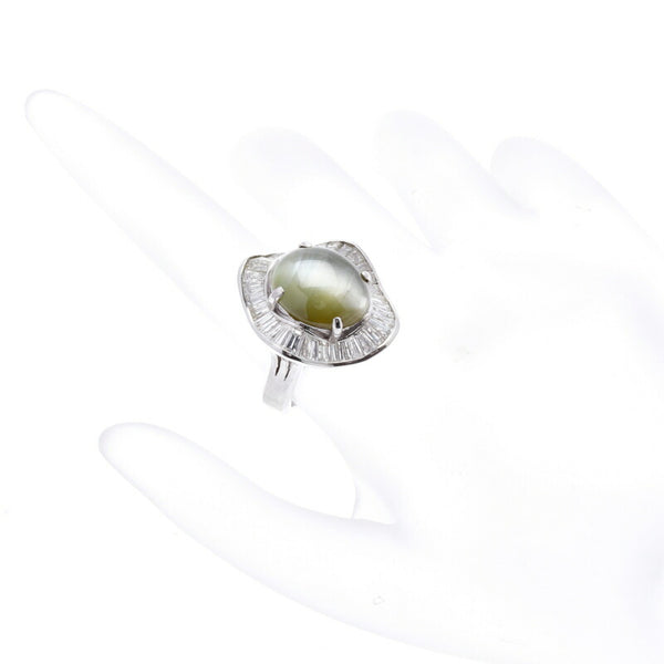 Pt900 プラチナ クリソベリルキャッツアイ12.85ct ダイヤ2.30ct リング 指輪 レディース 12号 中古