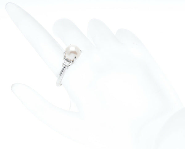 Pt850 プラチナ パール9mm ダイヤ0.28ct リング 指輪 レディース 16号 中古