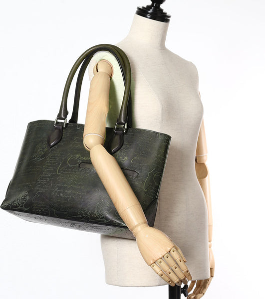 ベルルッティ トゥジュール ミニ カーキ レザー トートバッグ メンズ Berluti 【中古】