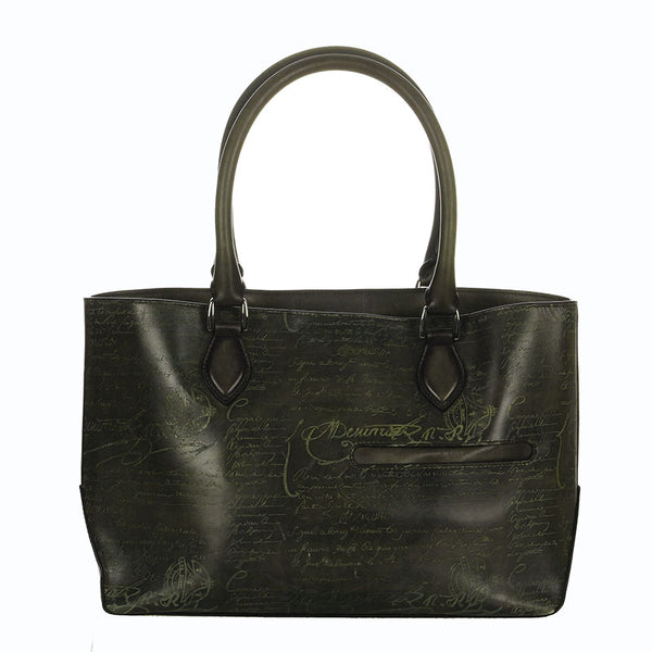 ベルルッティ トゥジュール ミニ カーキ レザー トートバッグ メンズ Berluti 【中古】