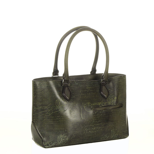 ベルルッティ トゥジュール ミニ カーキ レザー トートバッグ メンズ Berluti 【中古】