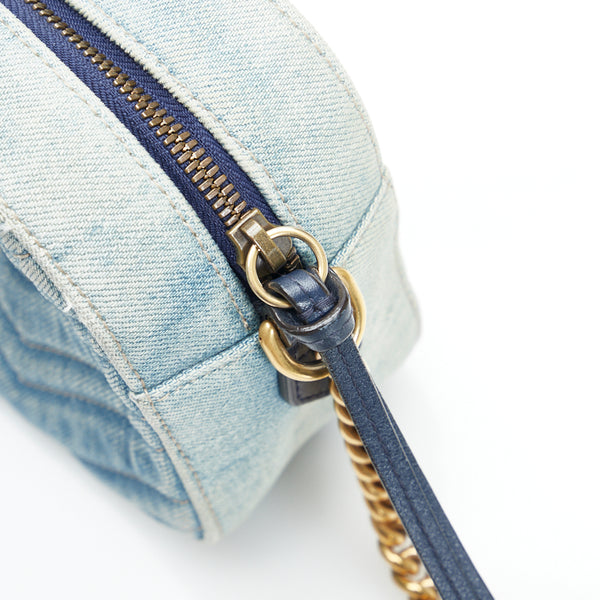 グッチ GGマーモント キルティング 斜め掛け ショルダーバッグ 447632 インディゴブルー  デニム レザー レディース GUCCI 【中古】