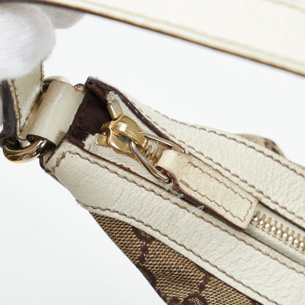 グッチ GGキャンバス ワンショルダーバッグ ハンドバッグ 153010 ブラウン ホワイト キャンバス レザー レディース GUCCI 【中古】