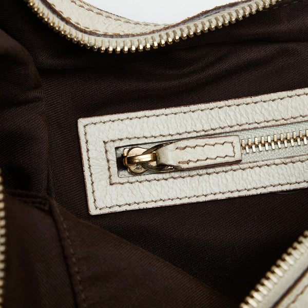 グッチ GGキャンバス ワンショルダーバッグ ハンドバッグ 153010 ブラウン ホワイト キャンバス レザー レディース GUCCI 【中古】