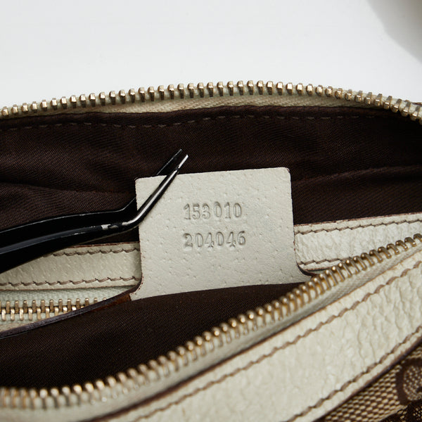 グッチ GGキャンバス ワンショルダーバッグ ハンドバッグ 153010 ブラウン ホワイト キャンバス レザー レディース GUCCI 【中古】