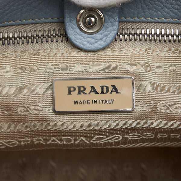 プラダ ワンショルダーバッグ ハンドバッグ ブルー ホワイト キャンバス レザー レディース PRADA 【中古】