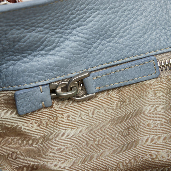 プラダ ワンショルダーバッグ ハンドバッグ ブルー ホワイト キャンバス レザー レディース PRADA 【中古】