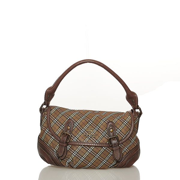 バーバリーブルーレーベル チェック カーキ ナイロン レザー ハンドバッグ ショルダーバッグ 2WAY レディース BURBERRY BLUE LABEL 【中古】