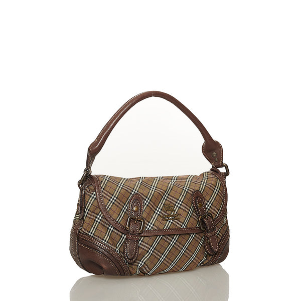 バーバリーブルーレーベル チェック カーキ ナイロン レザー ハンドバッグ ショルダーバッグ 2WAY レディース BURBERRY BLUE LABEL 【中古】