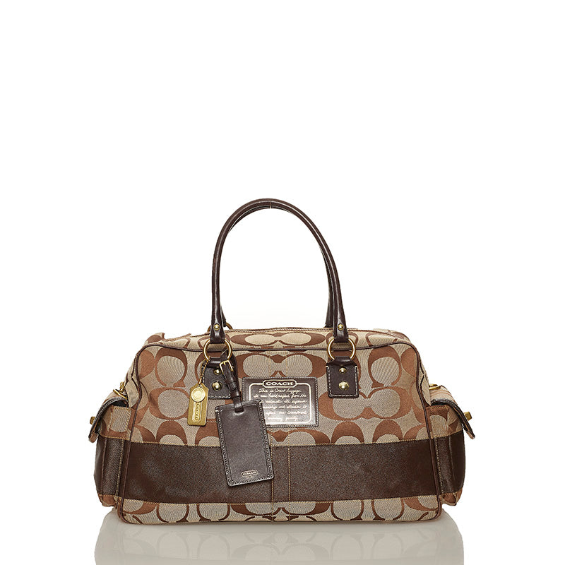 コーチ シグネチャー ボストンバッグ 10392 ベージュ ブラウン キャンバス レザー レディース COACH 【中古】