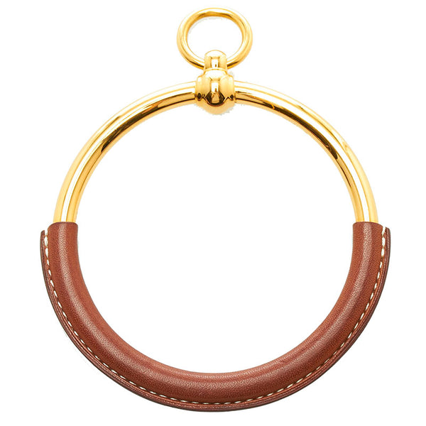 エルメス グランド ループ ペンダントトップ ゴールド ブラウン レザー メッキ レディース HERMES 【中古】