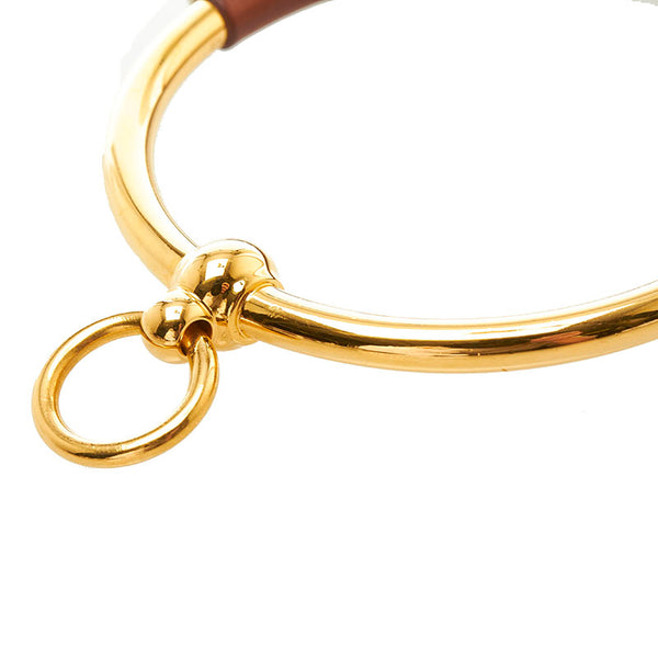 エルメス グランド ループ ペンダントトップ ゴールド ブラウン レザー メッキ レディース HERMES 【中古】
