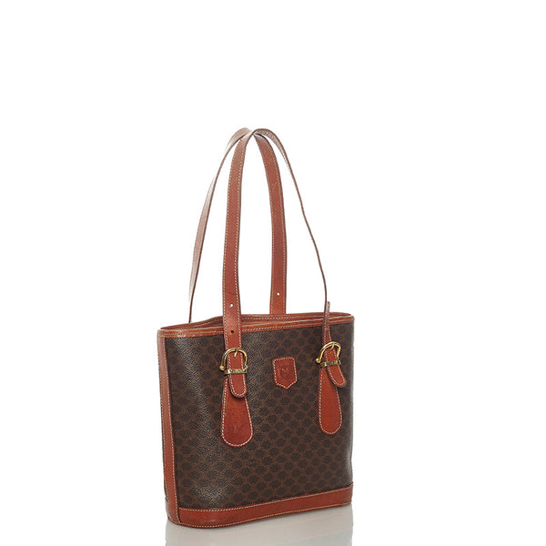 セリーヌ マカダム ブラウン PVC レザー トートバッグ レディース CELINE 【中古】