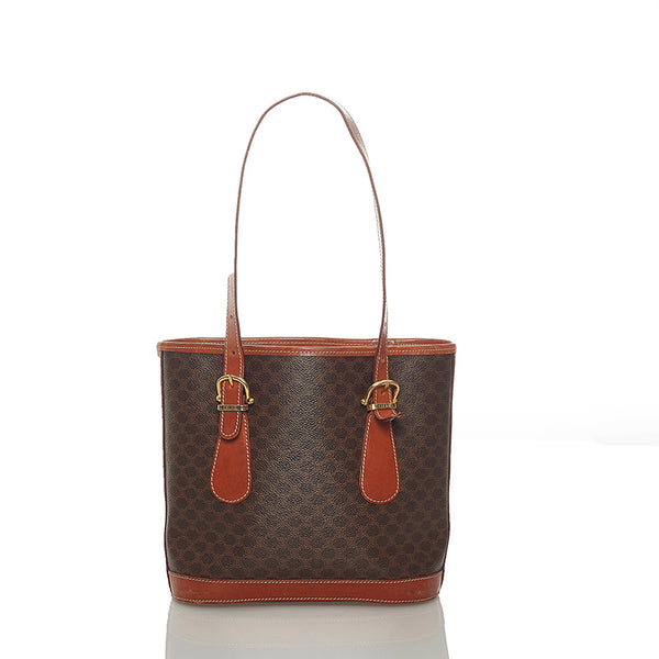 セリーヌ マカダム ブラウン PVC レザー トートバッグ レディース CELINE 【中古】