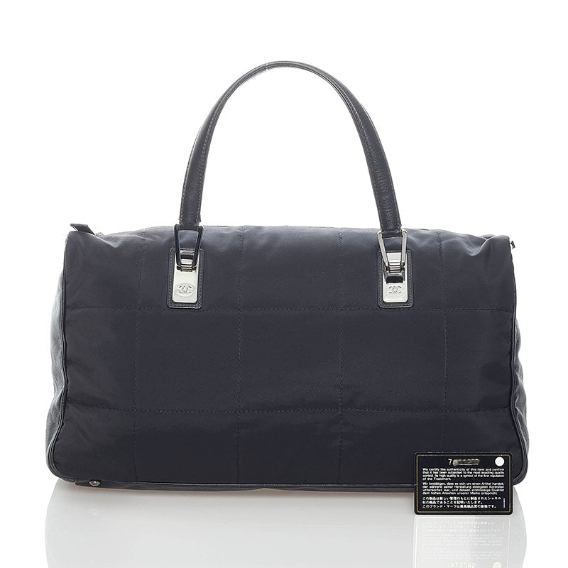 シャネル チョコバー ミニボストン ハンドバッグ ブラック ナイロン レザー レディース CHANEL 【中古】