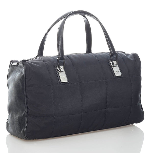 シャネル チョコバー ミニボストン ハンドバッグ ブラック ナイロン レザー レディース CHANEL 【中古】