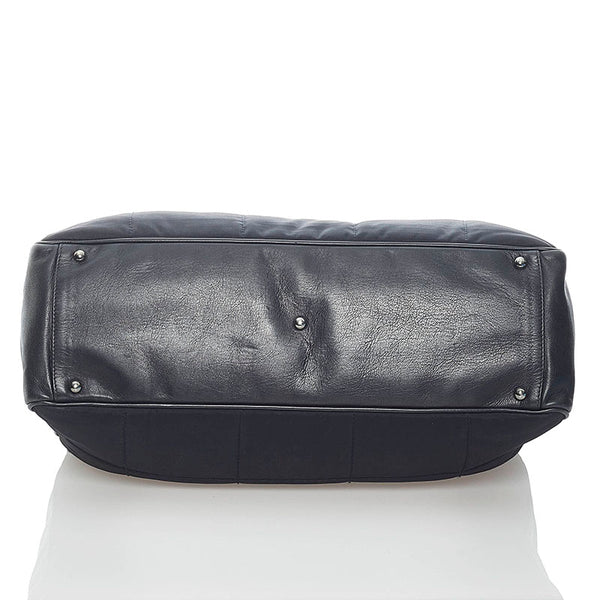 シャネル チョコバー ミニボストン ハンドバッグ ブラック ナイロン レザー レディース CHANEL 【中古】