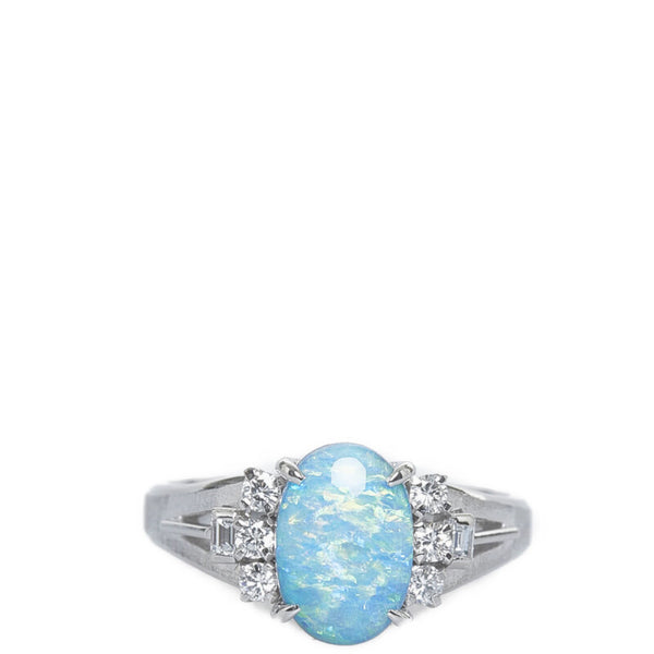 Pt900 プラチナ ボルダーオパール1.72ct ダイヤ0.22ct リング 指輪 レディース 11号 【中古】