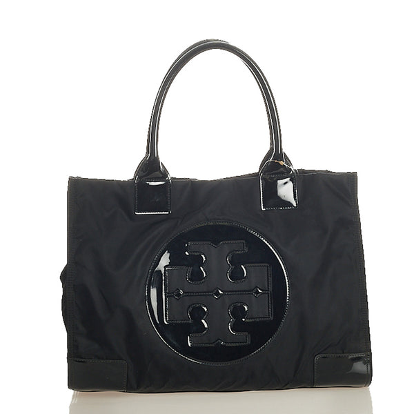 トリーバーチ ブラック ナイロン エナメル トートバッグ レディース Tory Burch 【中古】