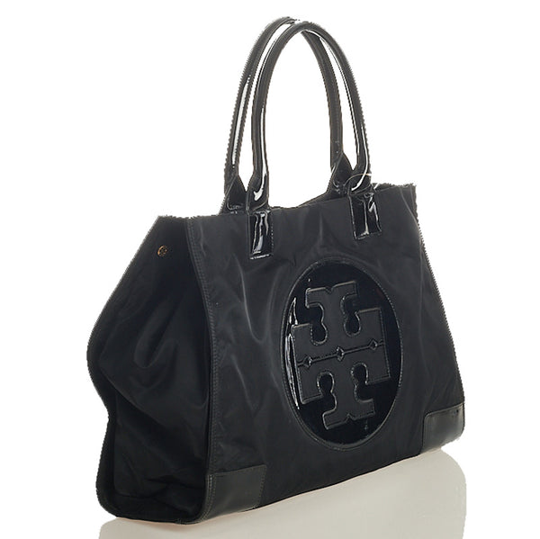 トリーバーチ ブラック ナイロン エナメル トートバッグ レディース Tory Burch 【中古】