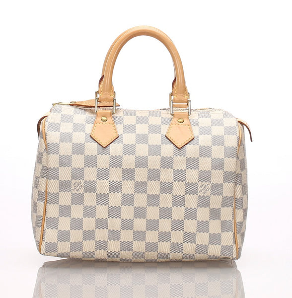 ルイ ヴィトン ダミエ アズール スピーディ25 N41534 ホワイト ブロン PVC レザー ハンドバッグ レディース LOUIS VUITTON 中古