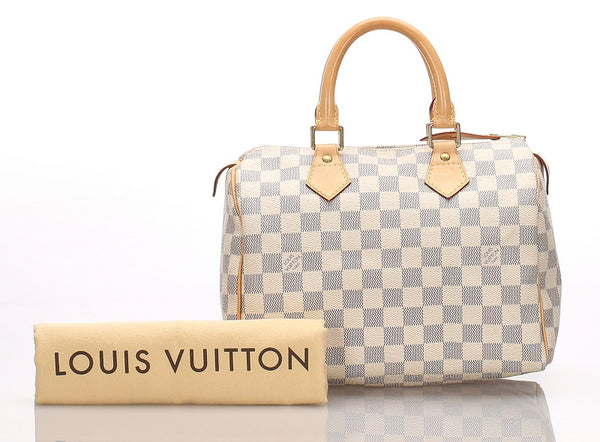 ルイ ヴィトン ダミエ アズール スピーディ25 N41534 ホワイト ブロン PVC レザー ハンドバッグ レディース LOUIS VUITTON 中古