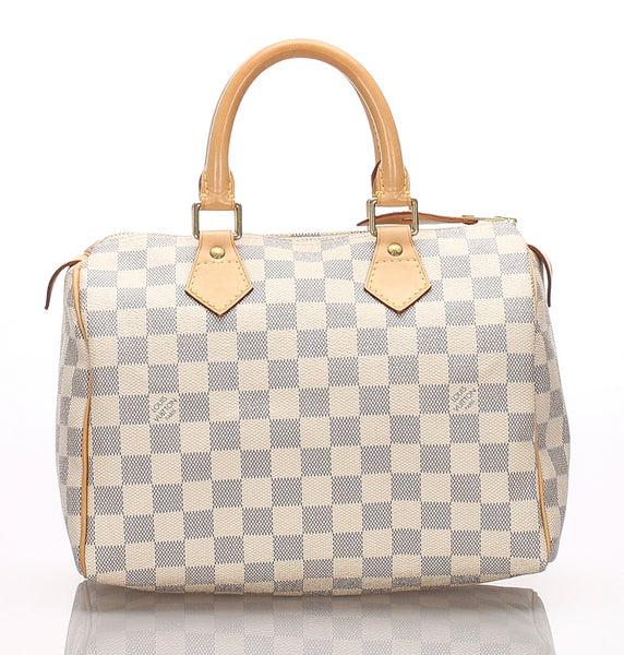 ルイ ヴィトン ダミエ アズール スピーディ25 N41534 ホワイト ブロン PVC レザー ハンドバッグ レディース LOUIS VUITTON 中古
