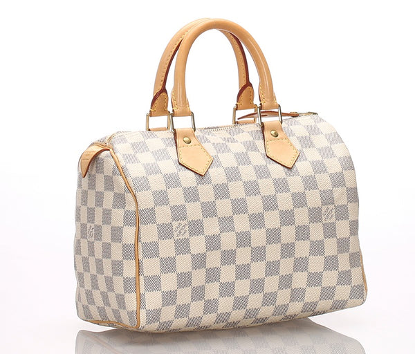 ルイ ヴィトン ダミエ アズール スピーディ25 N41534 ホワイト ブロン PVC レザー ハンドバッグ レディース LOUIS VUITTON 中古