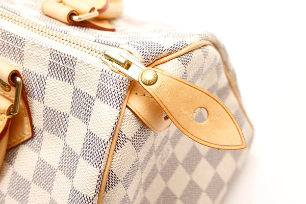 ルイ ヴィトン ダミエ アズール スピーディ25 N41534 ホワイト ブロン PVC レザー ハンドバッグ レディース LOUIS VUITTON 中古